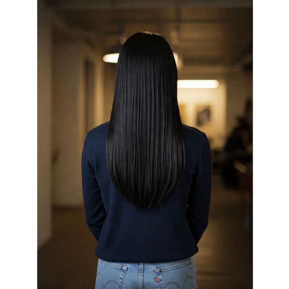 22“ Nano beads Hair Extensions | natural black | Straight | 100% Remy Human - Picture 2 of 6